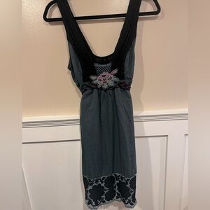 Free People Free Teal Beaded Flower Lace Mini Dress